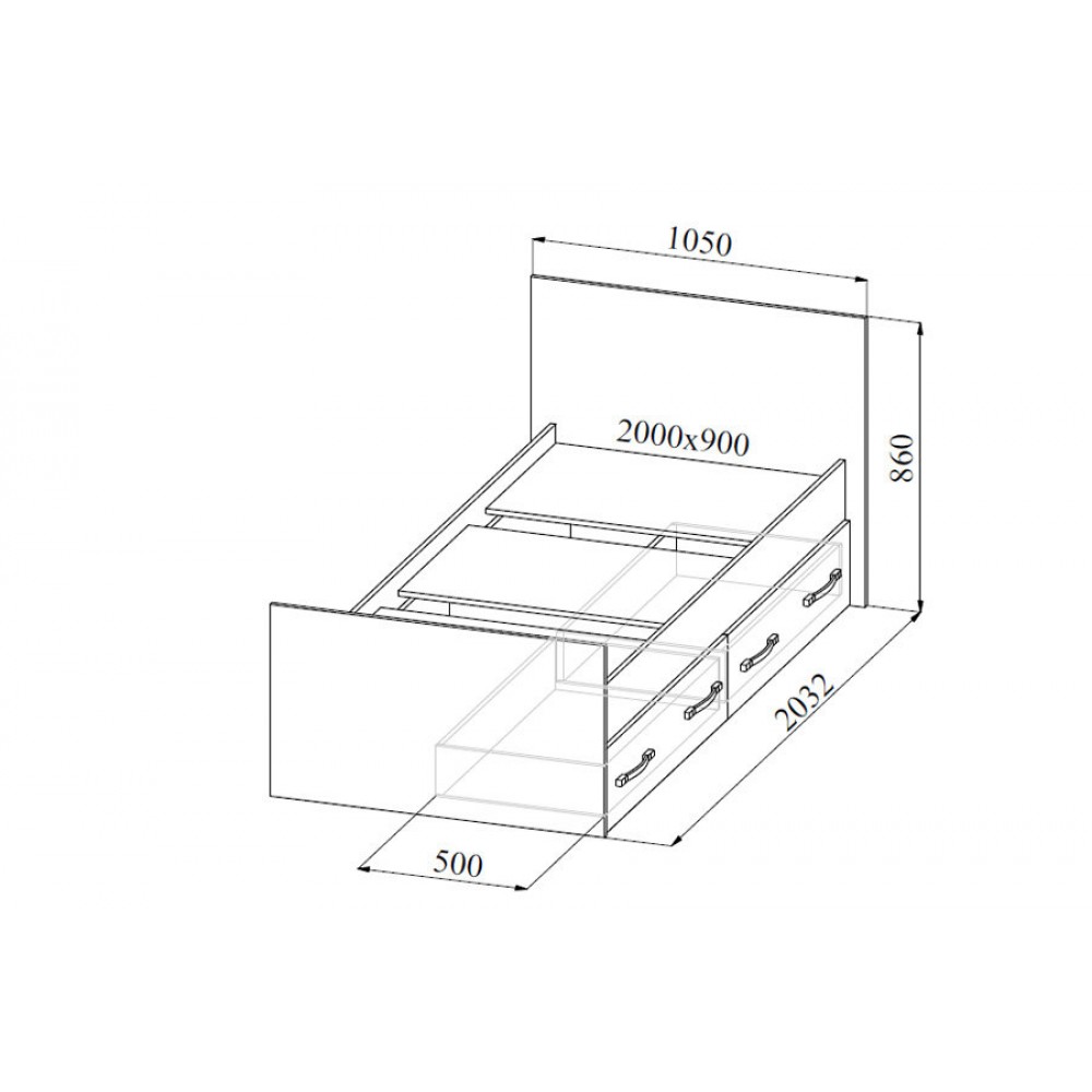 Схема кровати с ящиками выдвижными